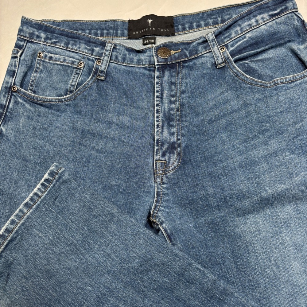 American Tall Jeans Men 34x38 Blue Medium Wash Stretch Denim Straight Leg